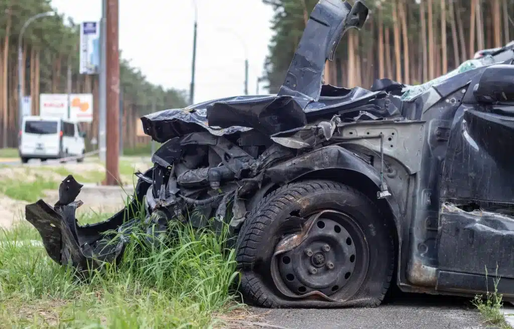 wrecked car after uninsured motorist accident in Florida