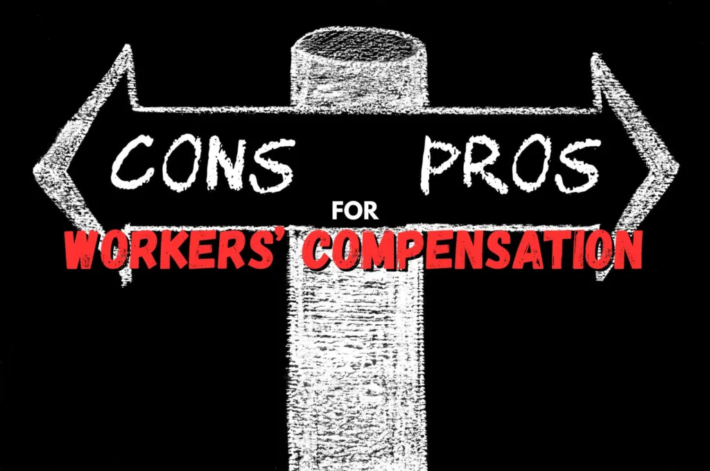 A street sign at a crossroads pointing left toward Cons and right toward Pros, serving as a conceptual visual for the pros and cons of workers' compensation in Florida.
